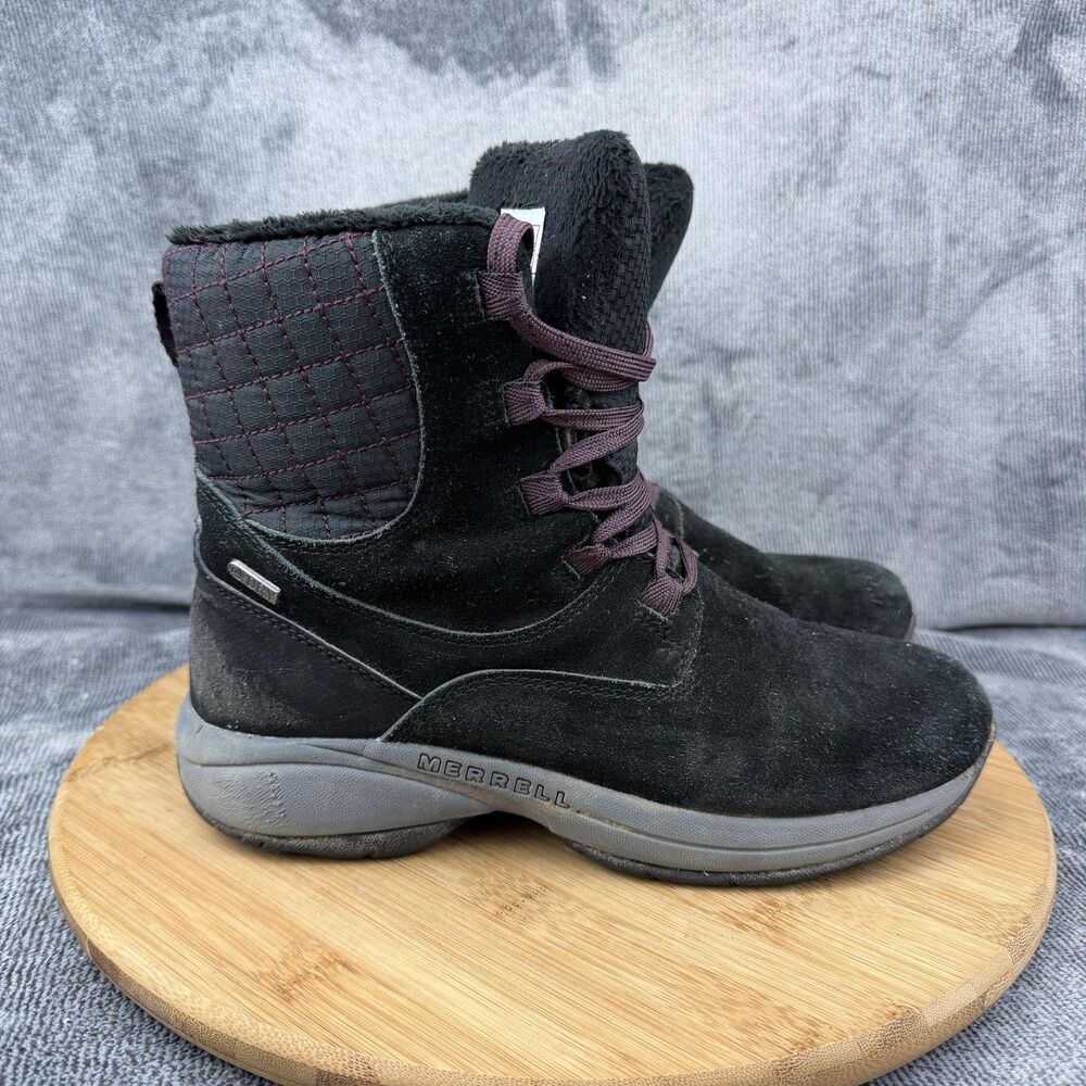 Merrell Boots Womens Size 8 Black Suede Quilted Mid Calf Winter Snow J309573C